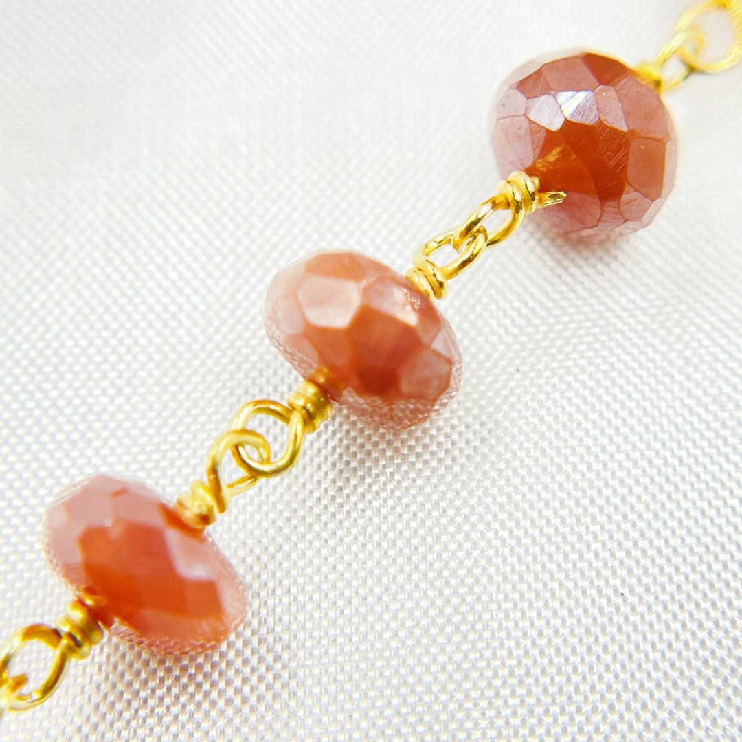 Coated Peach Moonstone Gold Plated Wire Chain. CMS78