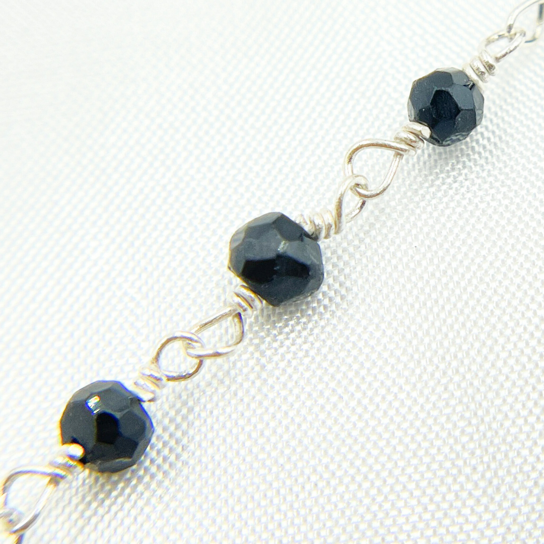 Black Spinel 925 Sterling Silver Wire Chain. BSP55