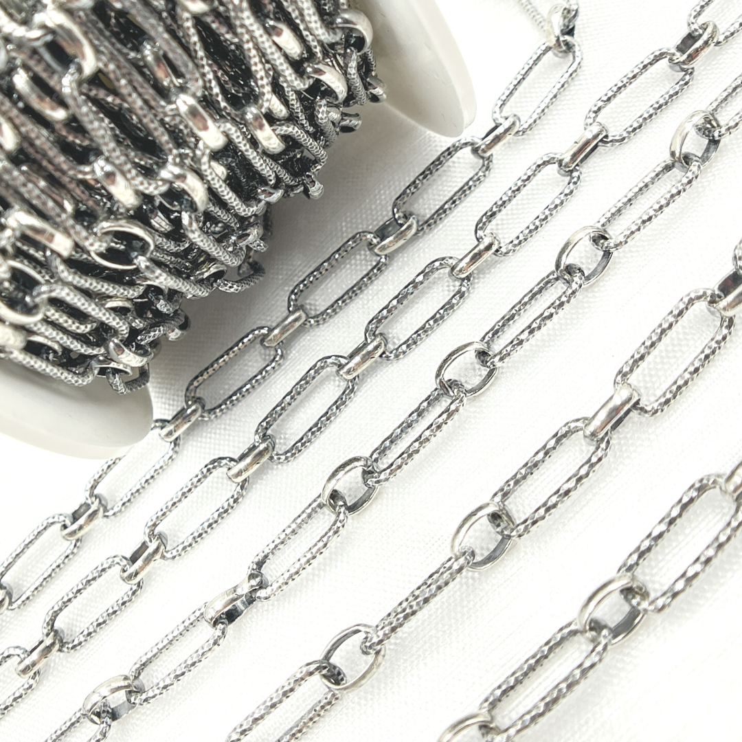 Oxidized 925 Sterling Silver Diamond Cut Paperclip Chain. V166OX