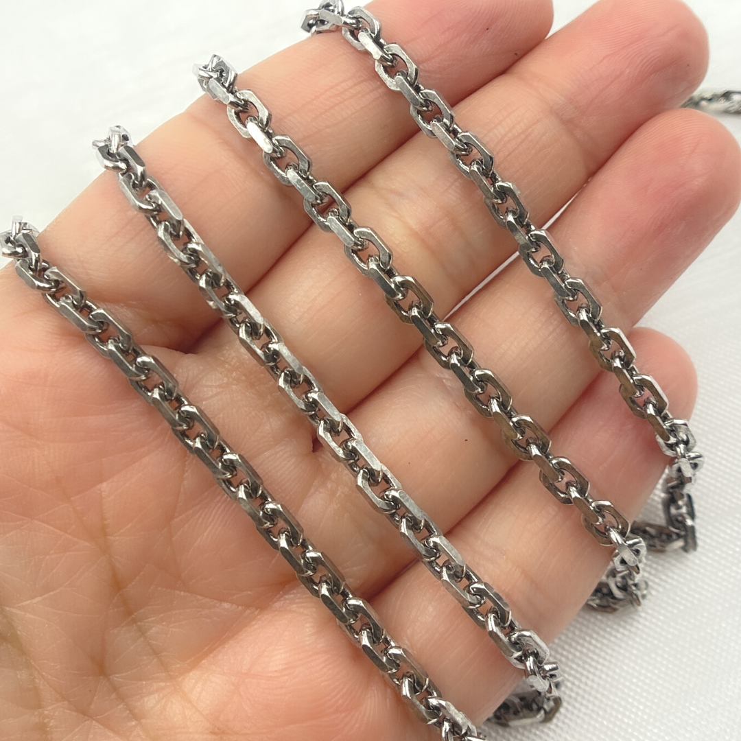 Oxidized 925 Sterling SilverDiamond Cut Oval Link Chain. Z91OX