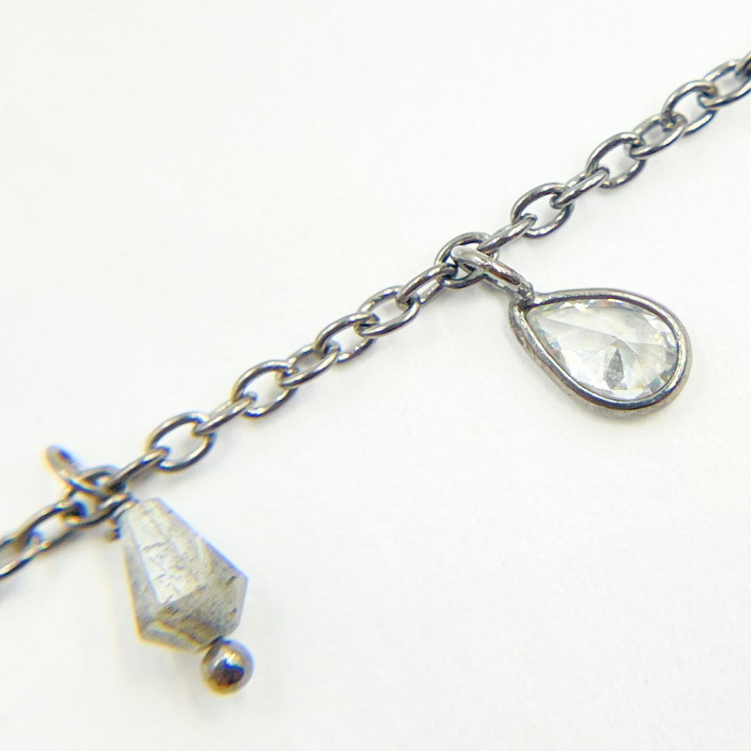 Coated Labradorite & CZ Dangle Oxidized Wire Chain