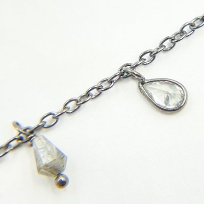 Coated Labradorite & CZ Dangle Oxidized Wire Chain