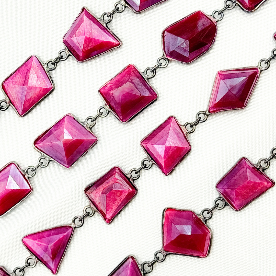 Coated Red Quartz Rectangle Shape Bezel Oxidized Wire Chain