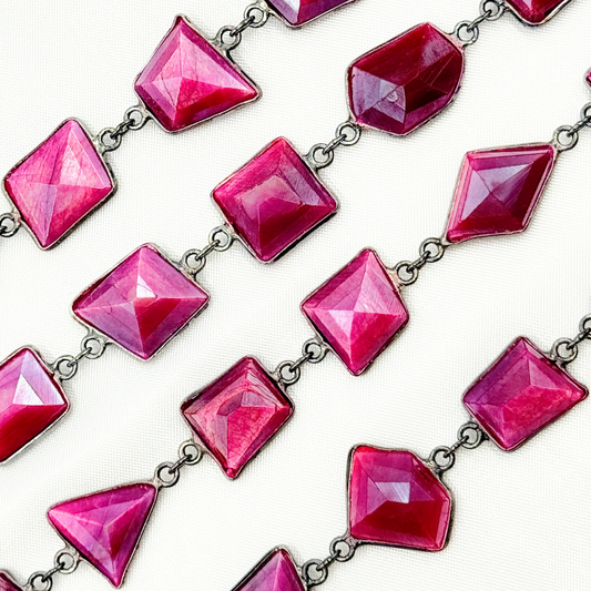 Coated Red Quartz Rectangle Shape Bezel Oxidized Wire Chain