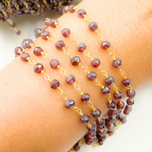 Coated Garnet Gold Plated Wire Chain