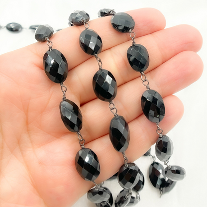 Black Spinel Oval Shape Oxidized Wire Chain