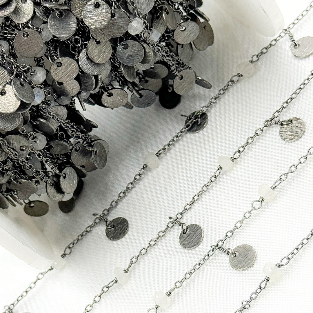 Moonstone and Dangle Disc Oxidized Wire Chain.
