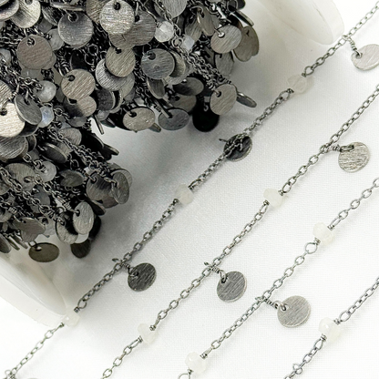 Moonstone and Dangle Disc Oxidized Wire Chain.
