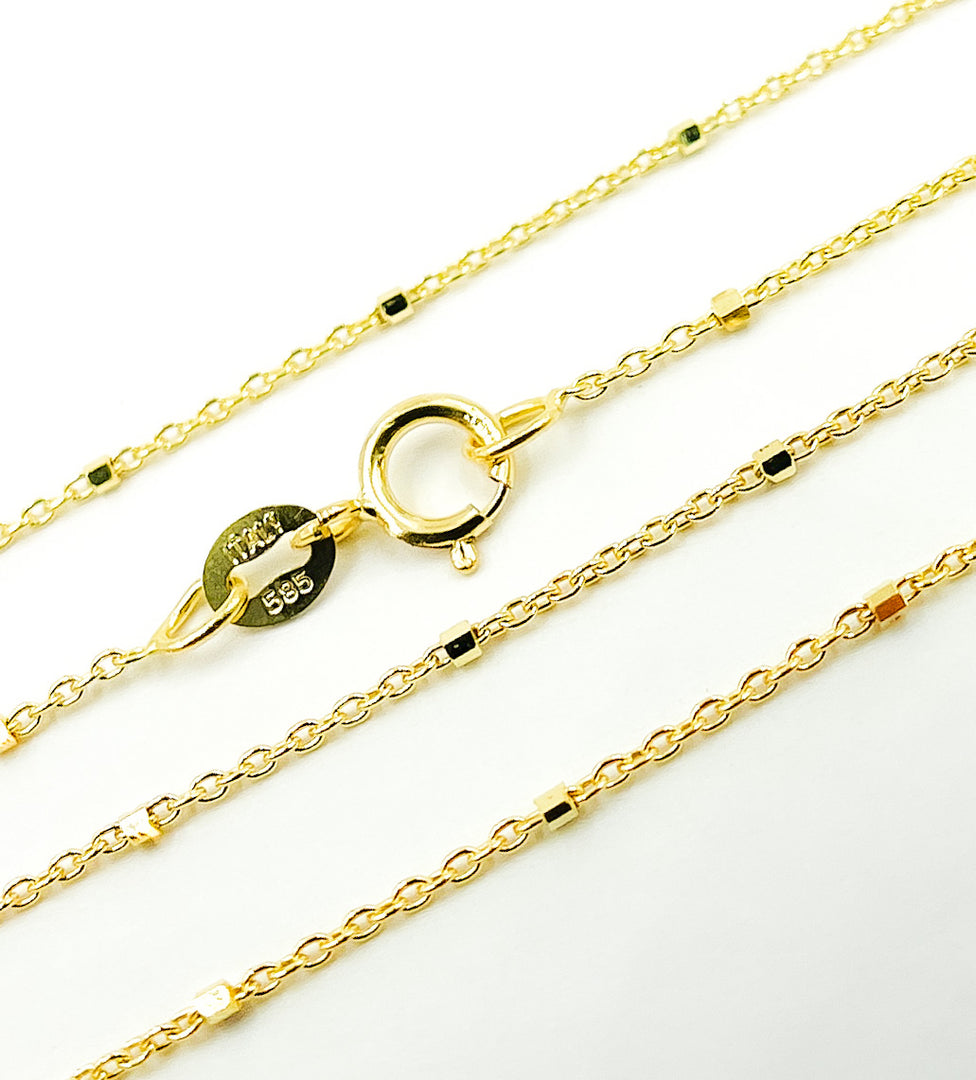 027R02S3TP0L8L. 14K Solid Gold Cube Satellite Chain