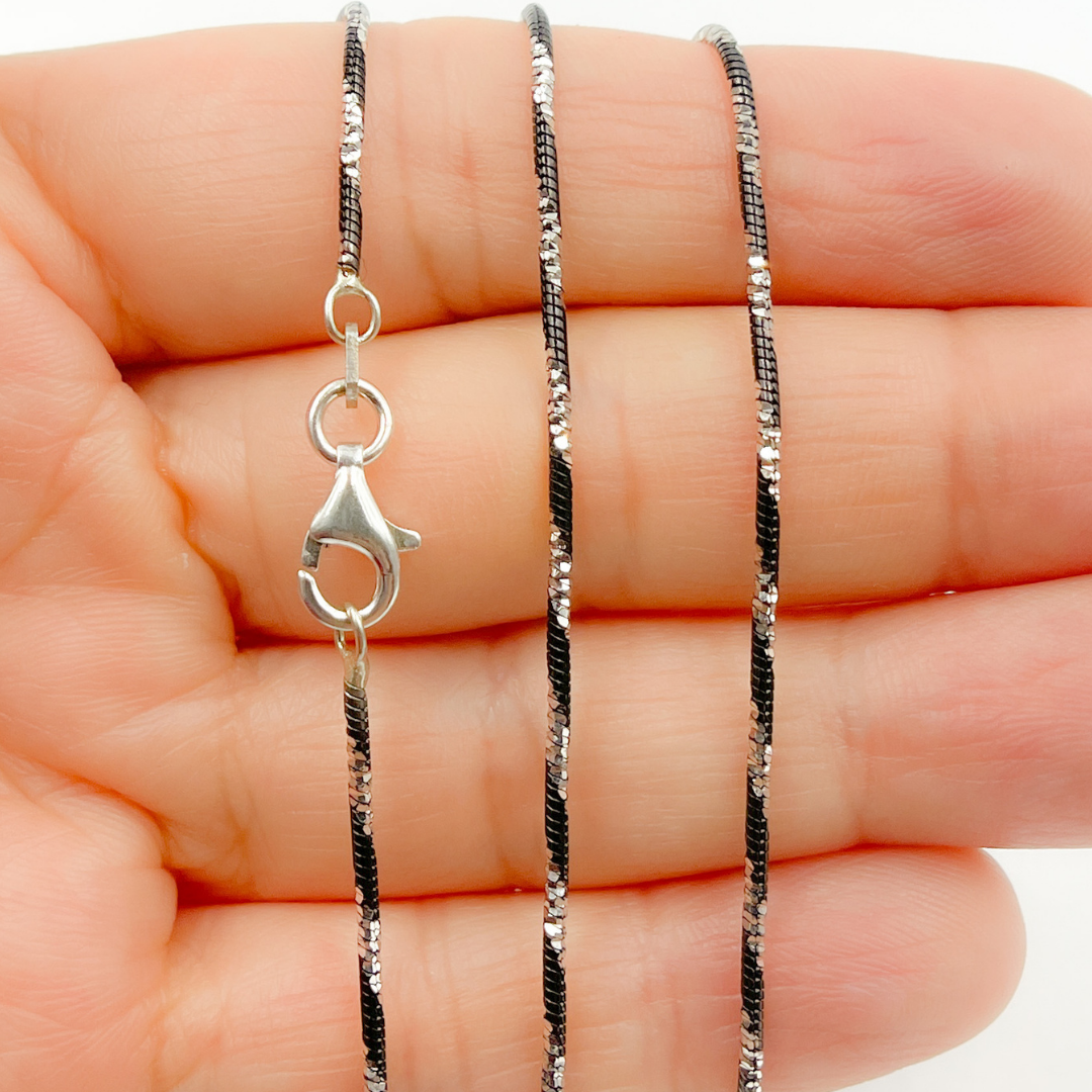 Black Rhodium 925 Sterling Silver Snake Necklace. 30Necklace