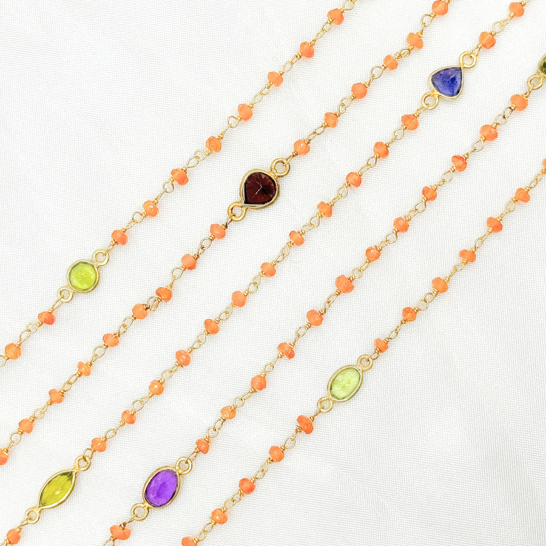 Carnelian & Multi Stone Gold Plated Wire Chain.