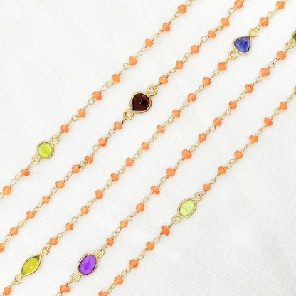 Carnelian & Multi Stone Gold Plated Wire Chain.
