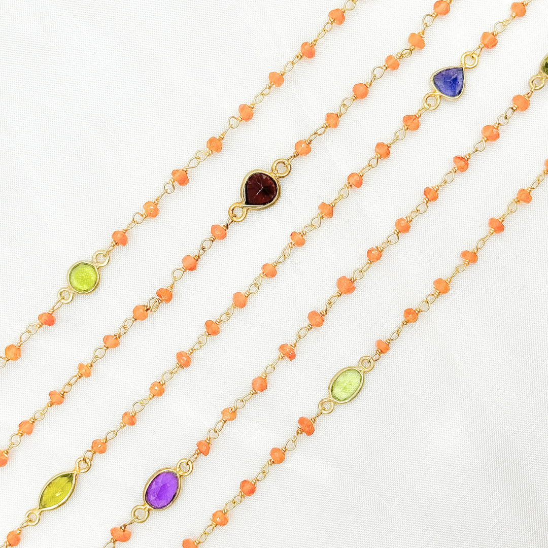 Carnelian & Multi Stone Gold Plated Wire Chain. CAR9