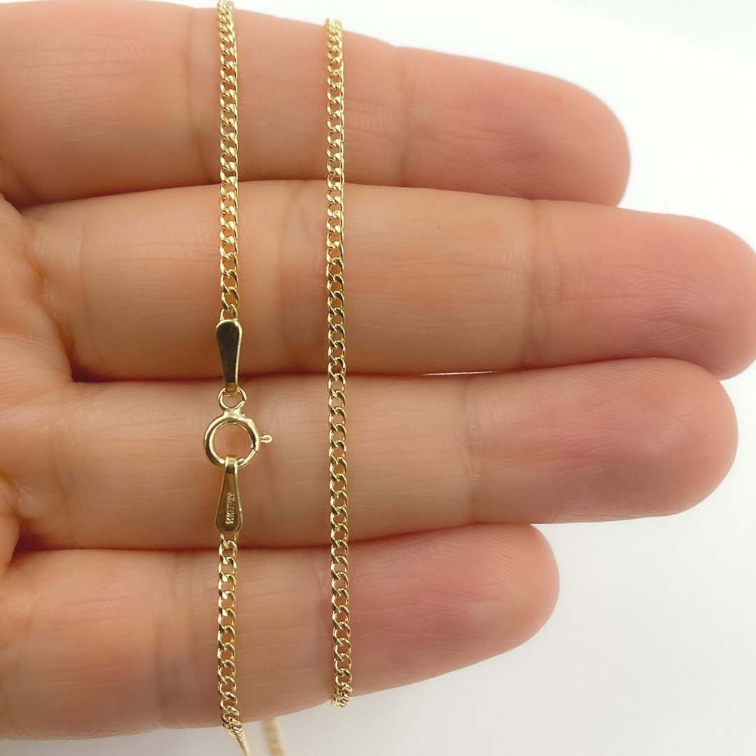 14K Solid Gold Flat Curb Necklace