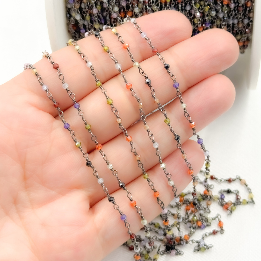 Multi Color Cubic Zirconia Oxidized Wire Chain