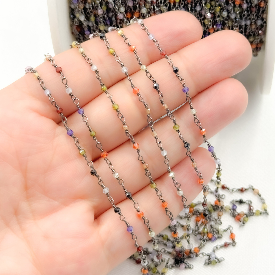 Multi Color Cubic Zirconia Oxidized Wire Chain. MCZ7