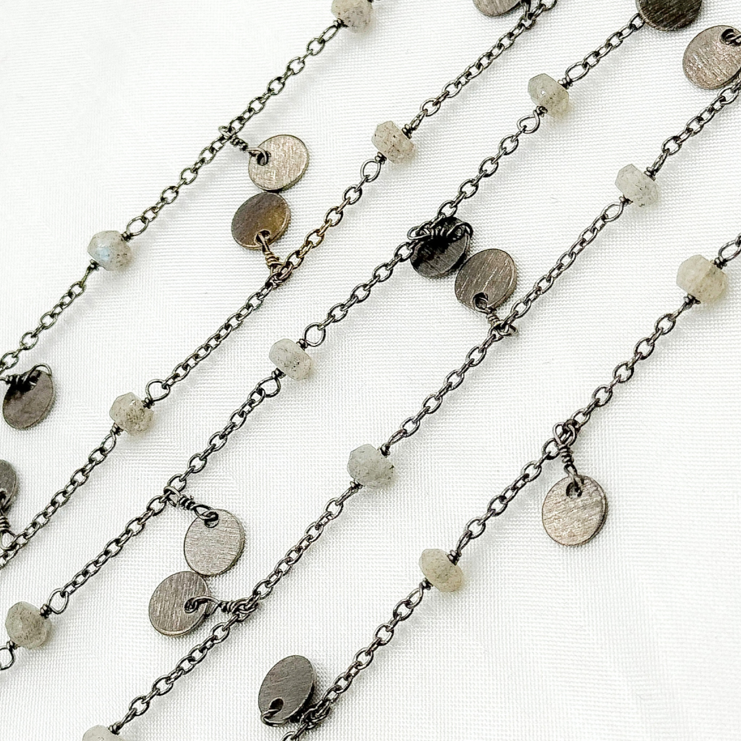 Labradorite and Dangle Disc Oxidized Wire Chain.