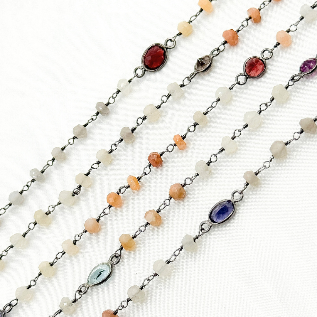 Multi Moonstone & Multi Stone Oxidized Wire Chain.