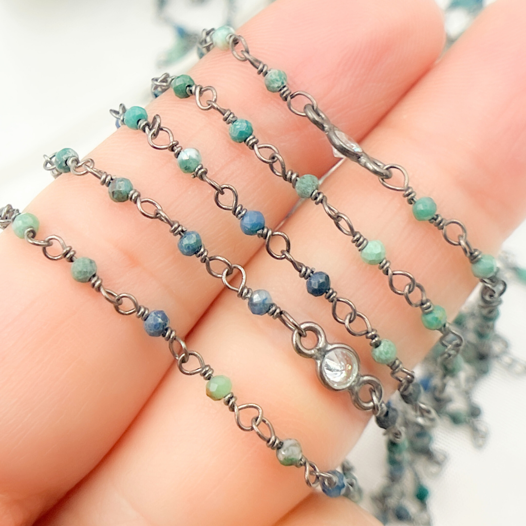 Chrysocolla and C.Z. Oxidized Wire Chain.