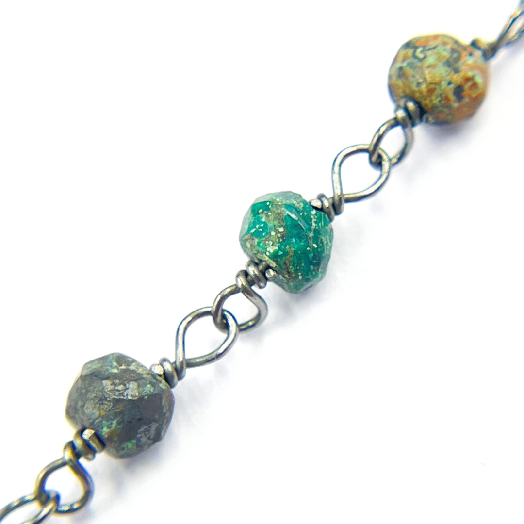 Chrysocolla Black Rhodium 925 Sterling Silver Wire Chain